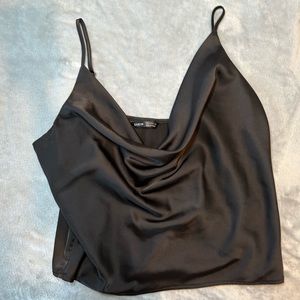 SheIn black silk shirt